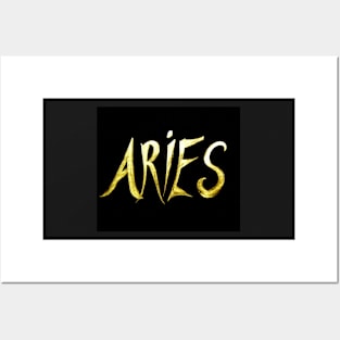 ARIES TAROT, HOROSCOPE, BIRTH SIGN, GOLD INK ON BLACK Posters and Art